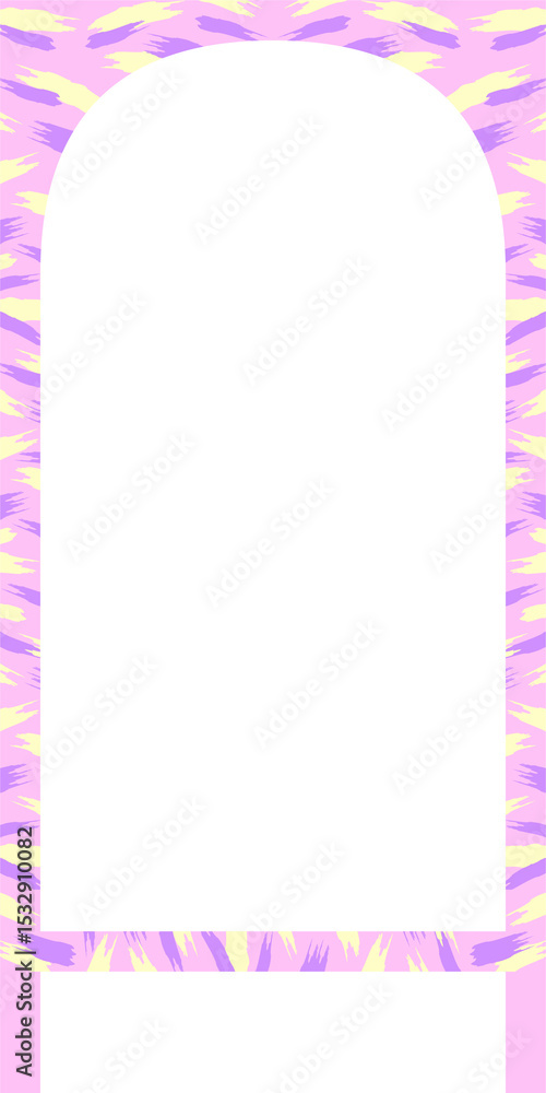 Poster flat design is showing two arched frames with pastel zebra-stripe borders on transparent background