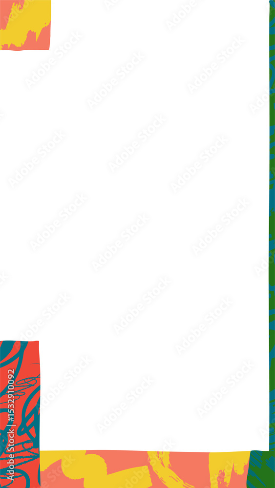 Poster flat design frame is showing vibrant abstract patterns on colored bars framing transparent center
