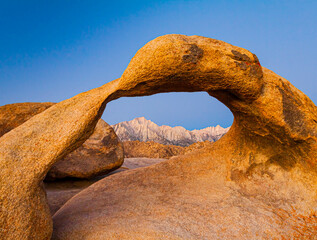 The Crest of the Sierra Nevada Mountains  Framed In Mobius Arch, Alabama Hills National Scenic Area, California, USA
