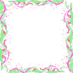 Flat design frame is forming with neon green drips, pink splatters on clear background, copy space