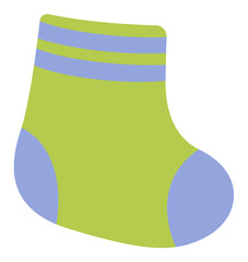 Flat-design sock is floating on transparent background showing lime green, periwinkle blue accents