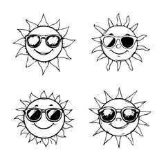 Set of fun sun with sunglasses