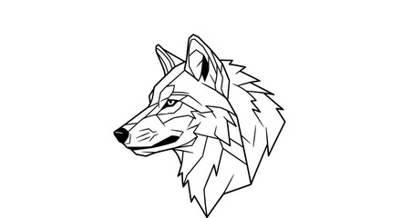 Geometric Wolf Head Line Drawing in Tribal Style
