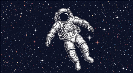 Fototapeta premium Astronaut Floating in Deep Space with Stars Background 