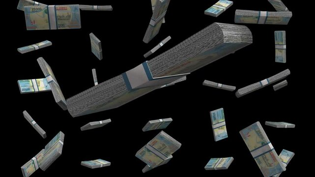 Fluttering 20,000 ariary notes of Madagascar currency