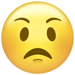 Stylized yellow emoji face is displaying puzzled expression in flat design, transparent background