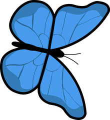 Stylized blue butterfly is floating in flat vector, with two-tone shading, transparent background © vectorfusionart