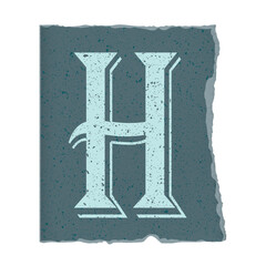 Stylized H is floating on torn-edged square in flat design, speckled effect, transparent background