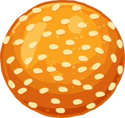 Cartoon sesame seed bun half is showing in golden shades with subtle rings, transparent background © vectorfusionart