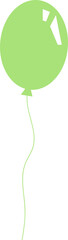Stylized green balloon is floating with tied knot and wavy string on transparent background