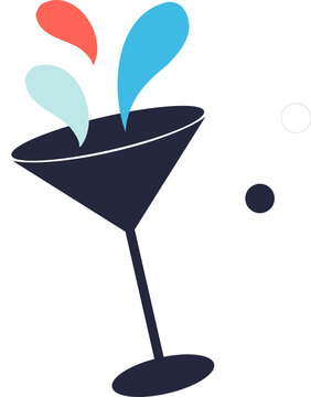 Naklejki cocktail glass is floating in flat design on transparent background with drops, circles, copy space
