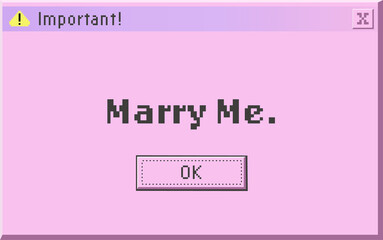 Rendering pixel-art marriage dialog box on transparent backdrop, showing warning icon and OK button