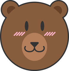 Stylized flat design bear face is appearing on transparent background, featuring pink blush stripes