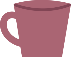 Muted rose mug is being shown in flat design with curved handle, transparent background, copy space