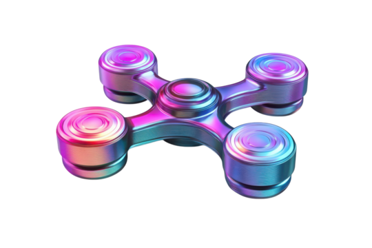 A mesmerizing iridescent spinner a symbol of focus and calm radiates a futuristic aesthetic on transparent background