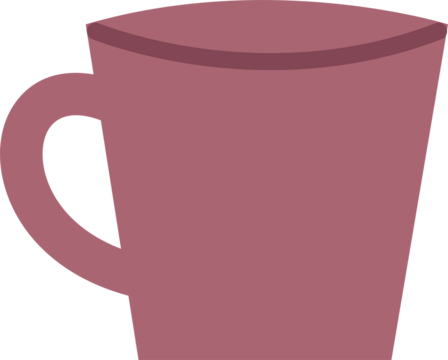 Muted rose mug is being shown in flat design with curved handle, transparent background, copy space