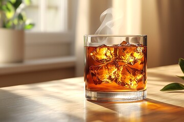 Amber iced tea served in glass high resolution picture