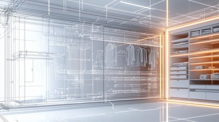 Obraz premium Modern wardrobe design concept featuring sleek lines and organized storage in a minimalist style