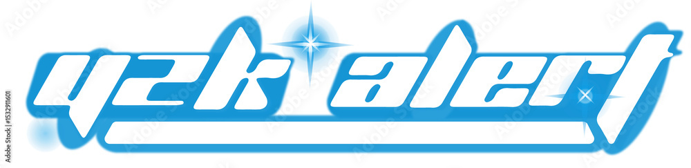 Aufkleber displaying q2k alert bold italic logo with cyan outline sparkles swoosh on transparent canvas