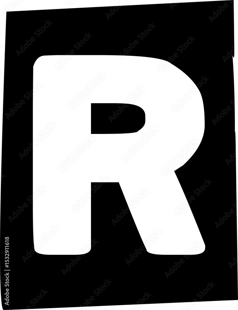 Poster stylized r icon is floating in flat vector design with rounded rectangle and transparent background