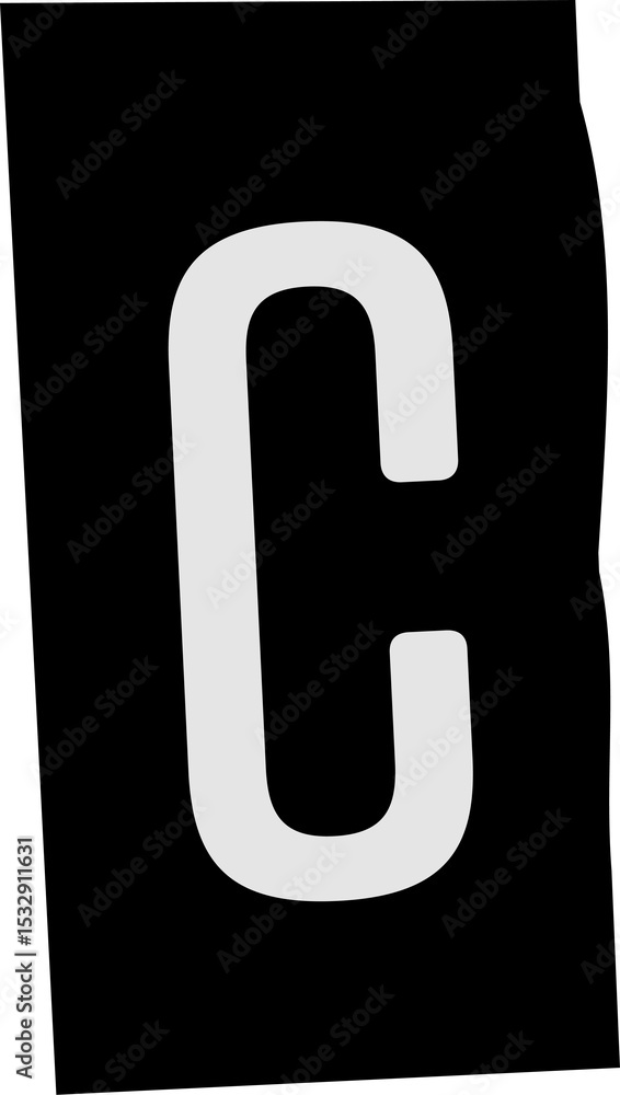 Poster light grey capital c is floating on transparent background in flat vector design workspace