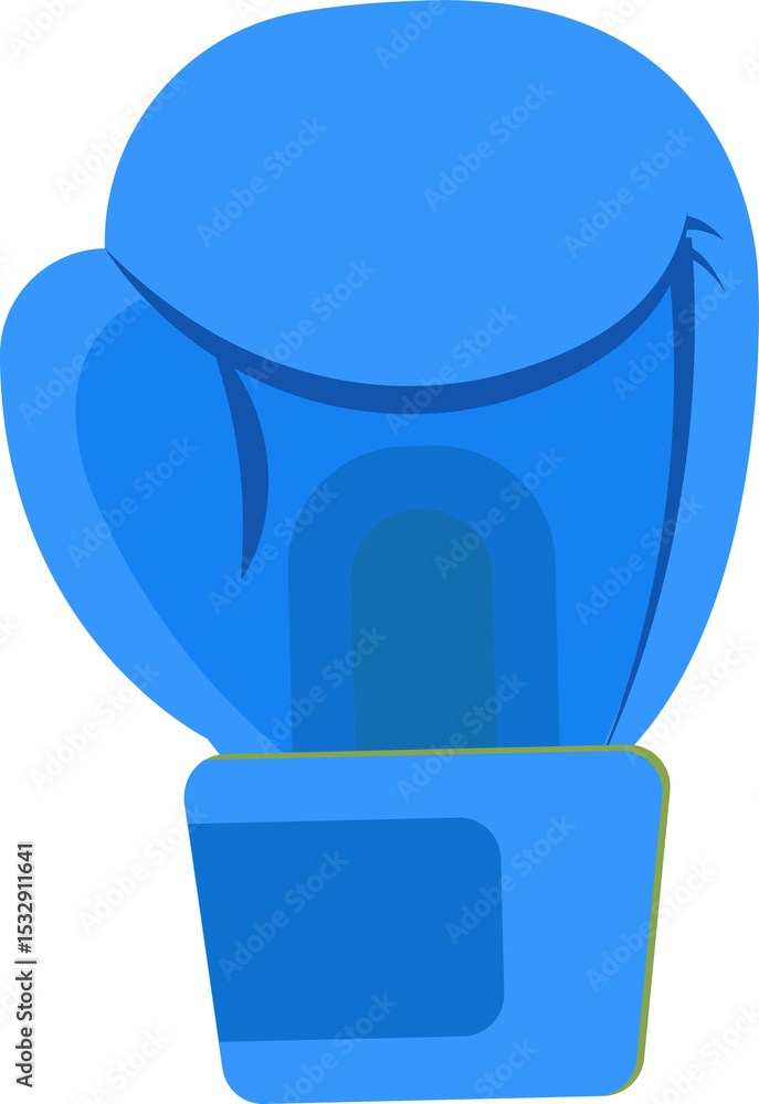 Poster displaying flat design boxing glove in three blue tones on transparent backdrop with cuff patch
