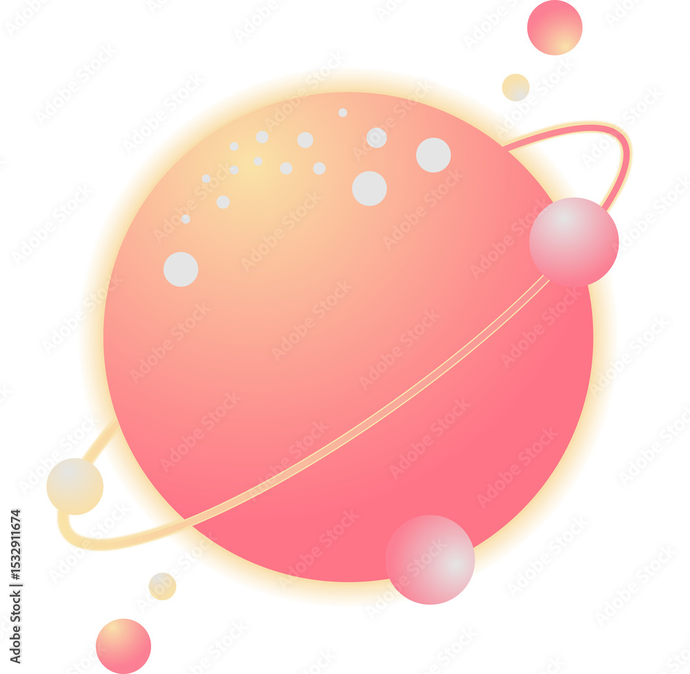 Poster flat design gradient planet is floating with pale yellow orbital ring on transparent background