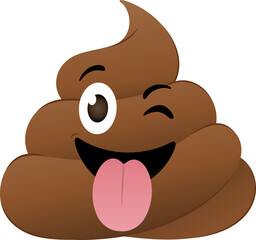 flat poop emoji is showing smooth brown swirl with playful eyes and tongue, transparent background