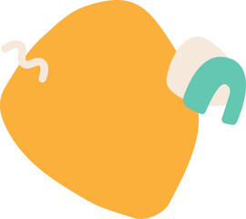 Showing flat graphic of mustard and cream shapes, turquoise arch  and  white squiggle on transparent