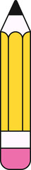 Flat yellow pencil icon standing on transparent background, showing sharpened lead and pink eraser