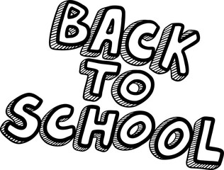 Displaying cartoon-style BACK TO SCHOOL block letters with hatch shading, transparent background