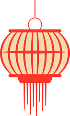 Flat graphic is showing lantern hanging from ring with cord and tassels on transparent background