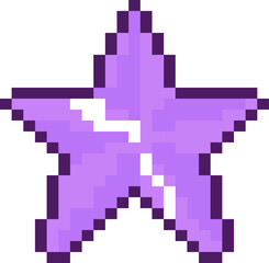 Purple pixel-art star is shining on transparent background with dark border and white highlights