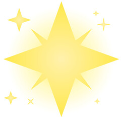Showing glowing gold circle featuring eight-pointed star with five sparkles on transparent backdrop