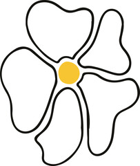 Five black petal outlines are radiating around yellow core in flat design on transparent background