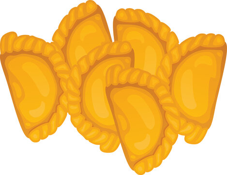 Naklejki Stylized golden half-moon dumplings are overlapping in pile on transparent background, flat design