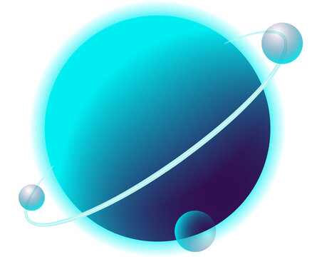 Naklejki Futuristic abstract planet orb is orbiting with glowing ring and three orbs, transparent background