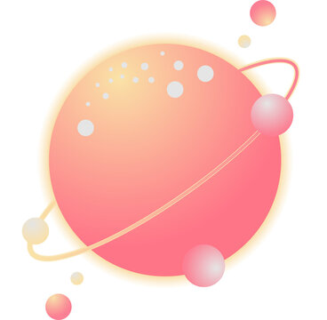 Naklejki Flat design gradient planet is floating with pale yellow orbital ring on transparent background