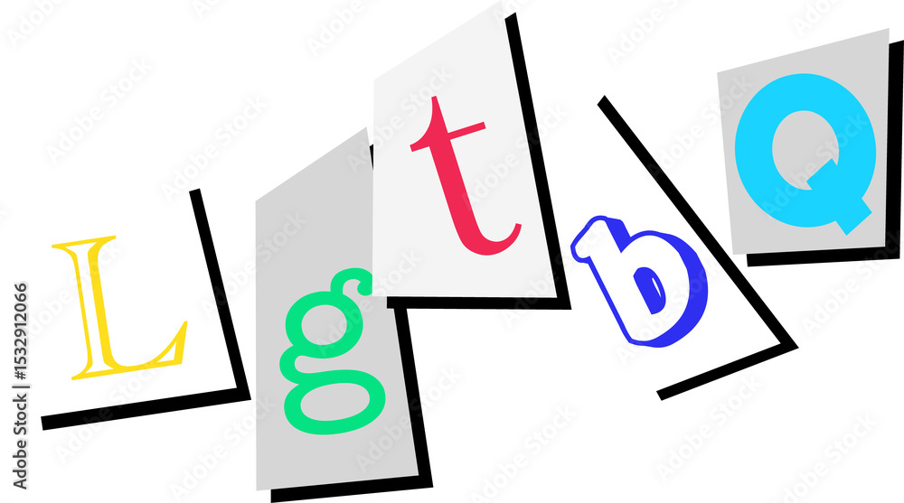 Poster five floating panels are showing l g t b q in flat design with transparent background