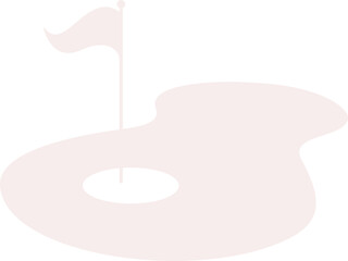 Stylized golf hole is appearing in flat design with flagpole, hole, ground patch, clear background