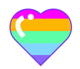 Flat heart icon is displaying rainbow bars, glossy highlight and sparkles on transparent canvas