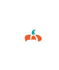 Stylized flat design mummy is sitting cross-legged on transparent background, holding small pumpkin