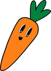 Cartoon carrot is smiling on transparent background, showing flat design with leaf top and eyes