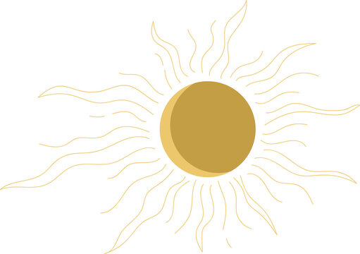 Naklejki Stylized sun is radiating wavy rays around central disc in flat design, with transparent background