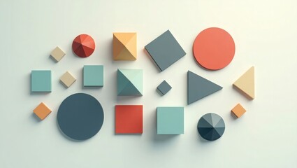 Colorful geometric shapes arrangement on white background
