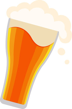 Naklejki Cartoon striped beer glass showing amber liquid overflowing foam head, transparent background