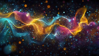 Obraz premium Abstract design with flowing, colorful lines and shimmering particles.