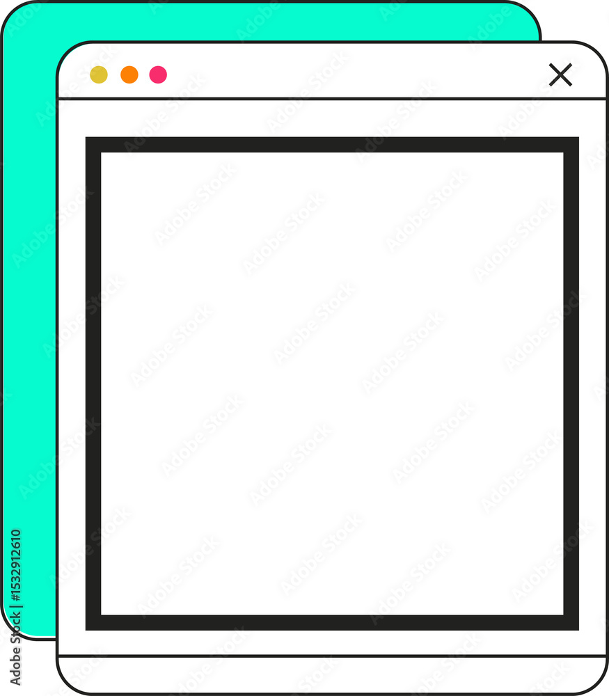 Poster overlapping app windows are appearing in flat design on transparent canvas, with colored controls