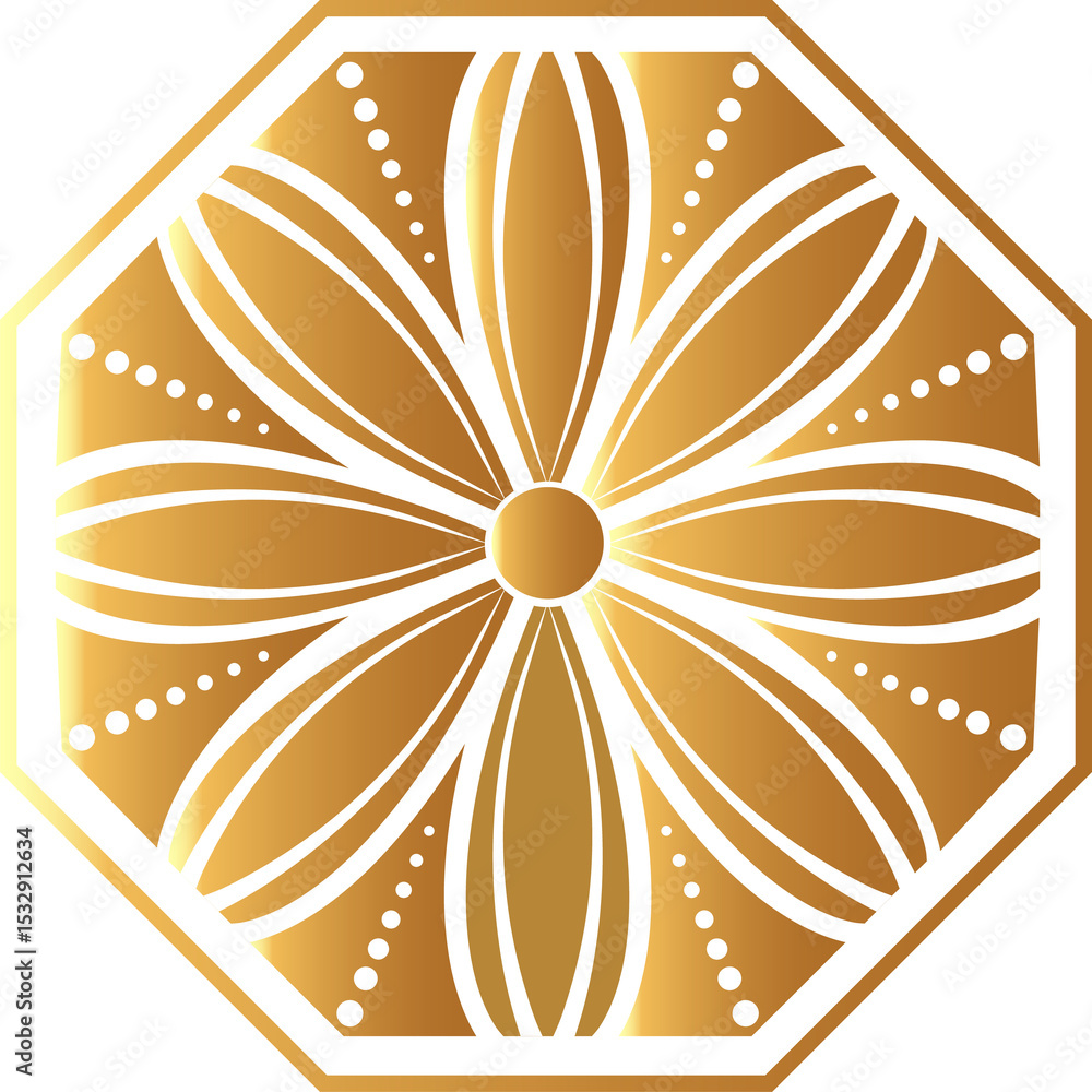Poster flat octagonal pattern is featuring eight-petal shapes with radial dots on transparent background