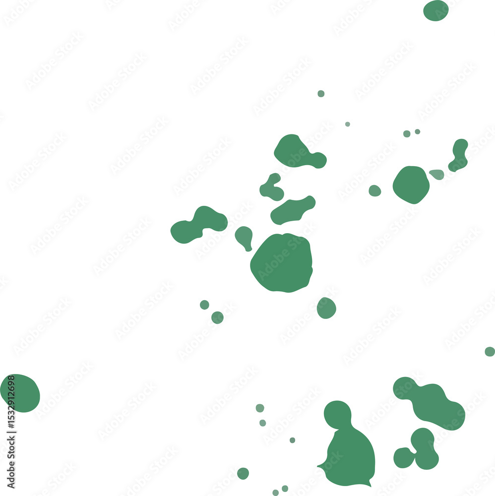 Poster displaying flat vector illustration showing green organic blobs varying sizes on transparent canvas